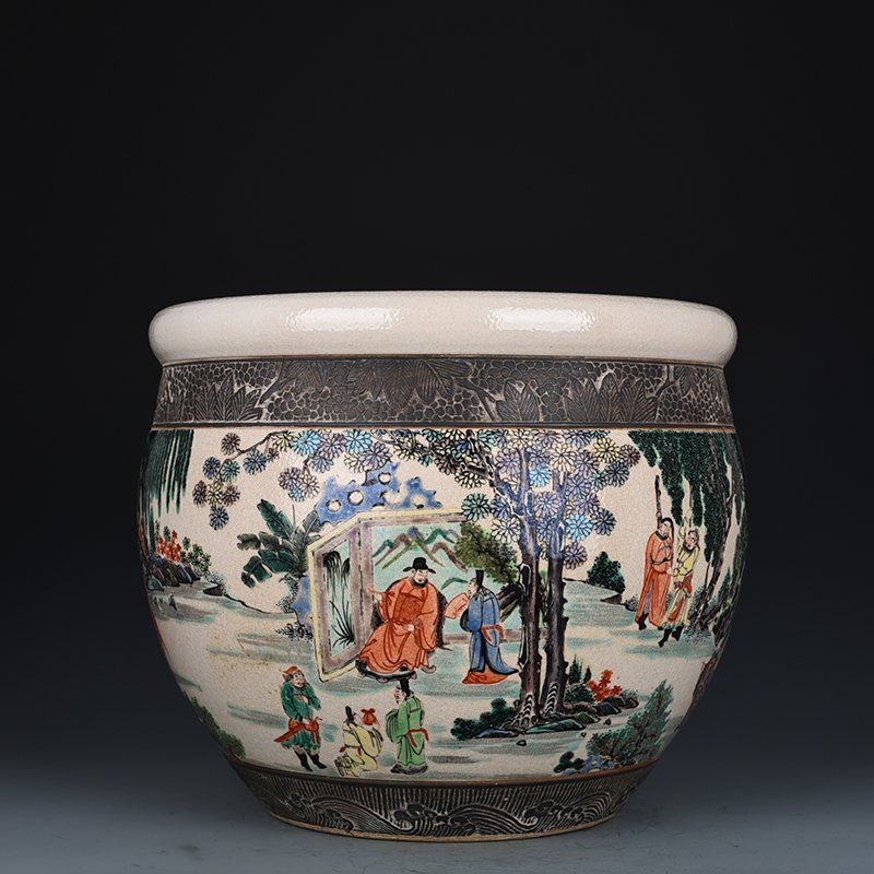 Qing Dynasty Kangxi colorful scroll vat with figures