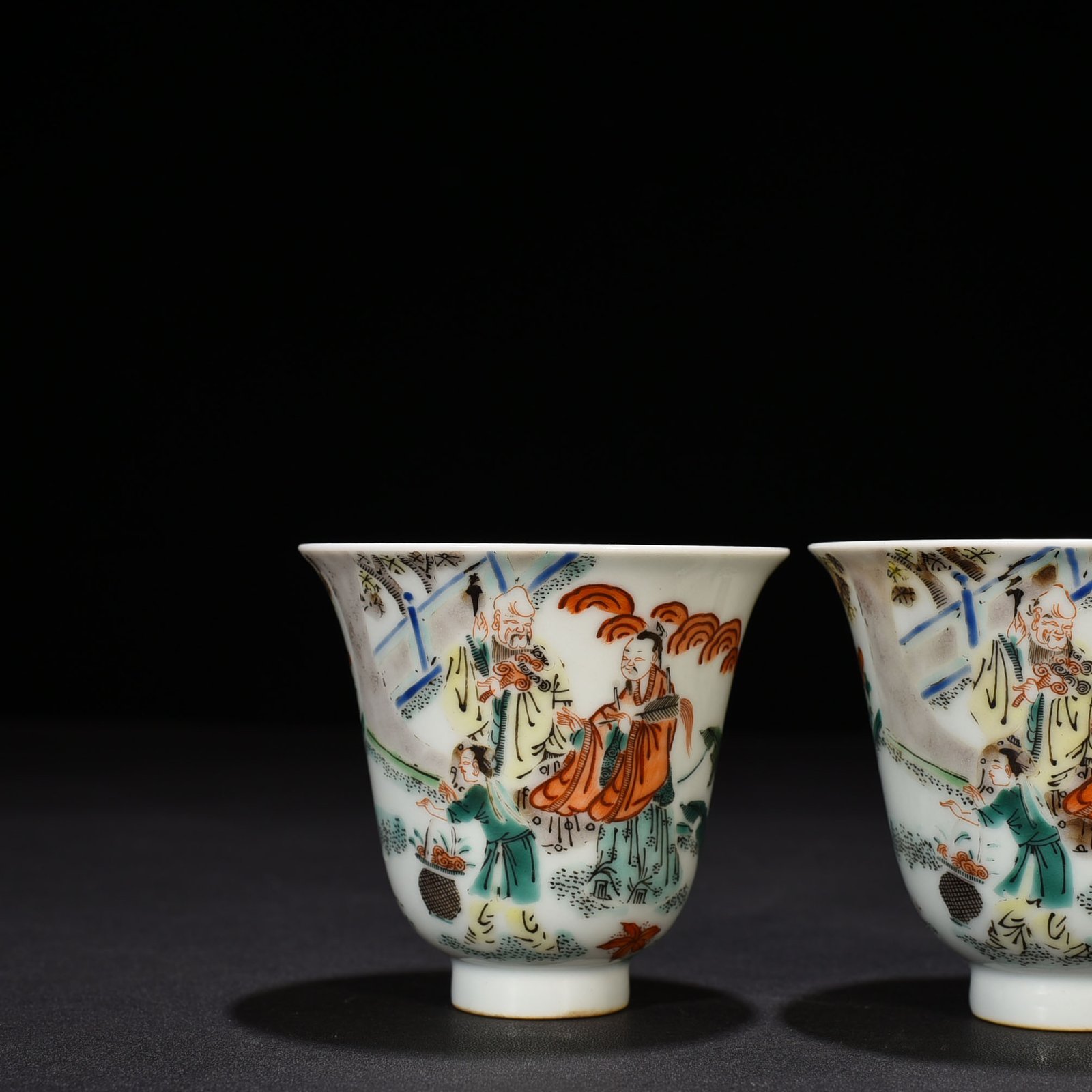 Qing Dynasty Kangxi colorful three-star high-photo figure cup