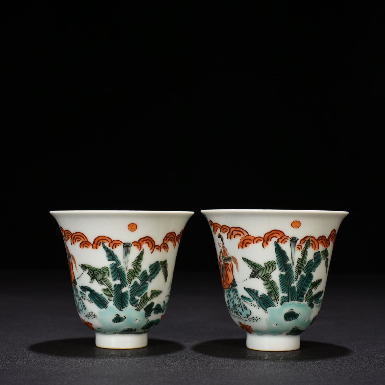 Qing Dynasty Kangxi colorful three-star high-photo figure cup
