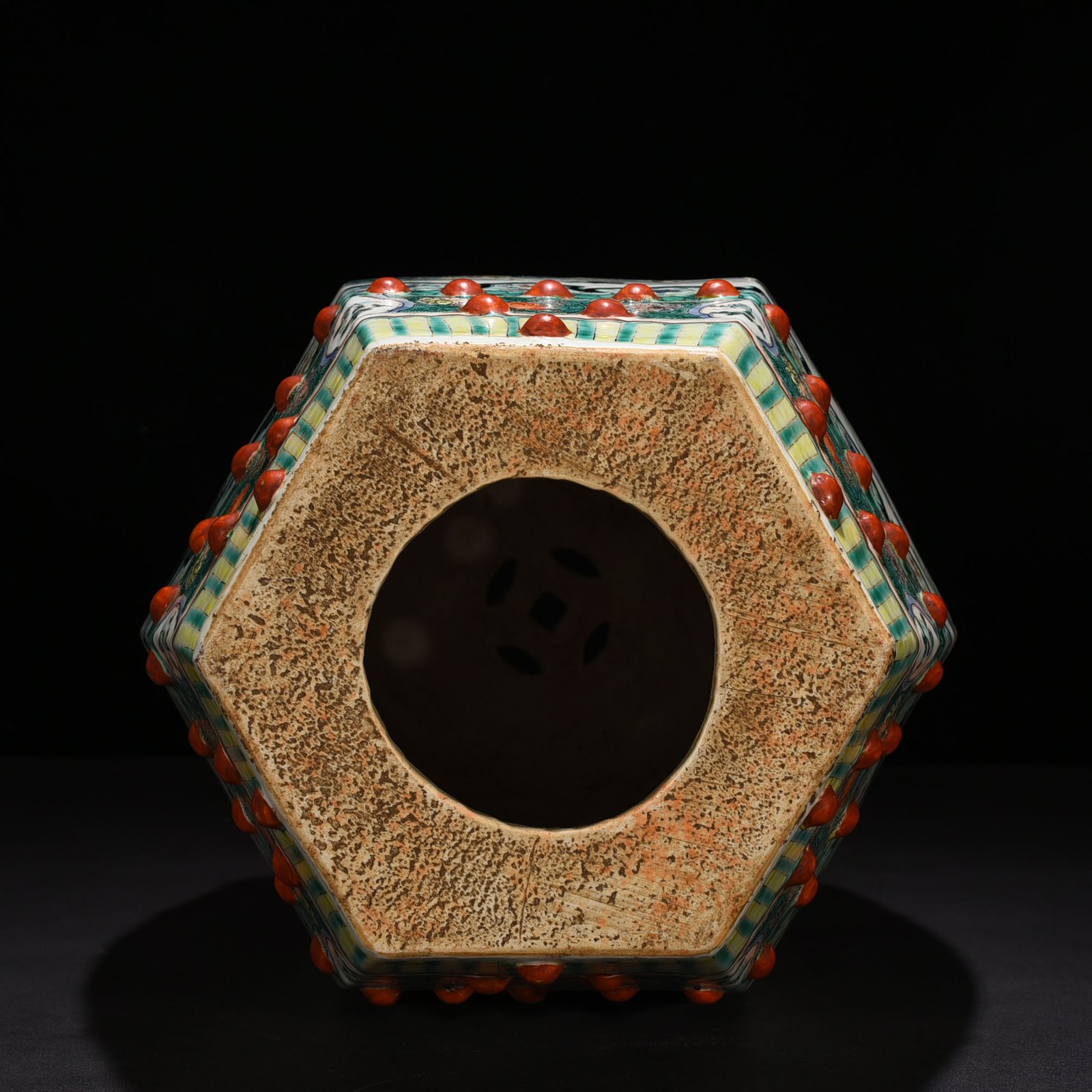 Qing Dynasty Kangxi colorful character story six-square bench