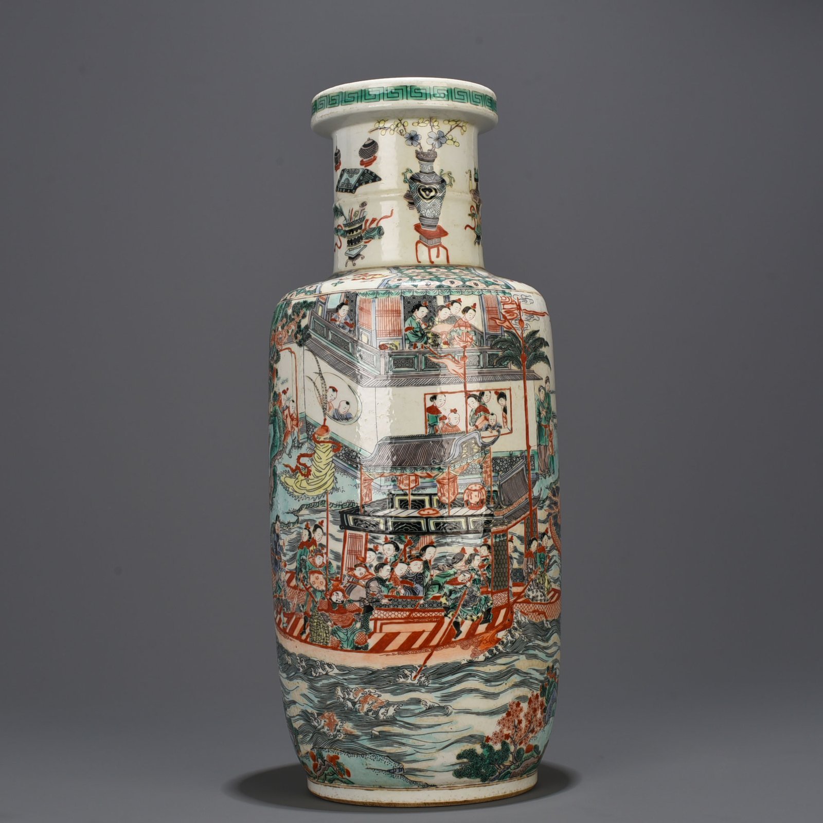 Qing Dynasty Kangxi colorful character story mallet bottle
