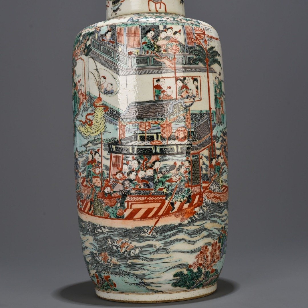 Qing Dynasty Kangxi colorful character story mallet bottle