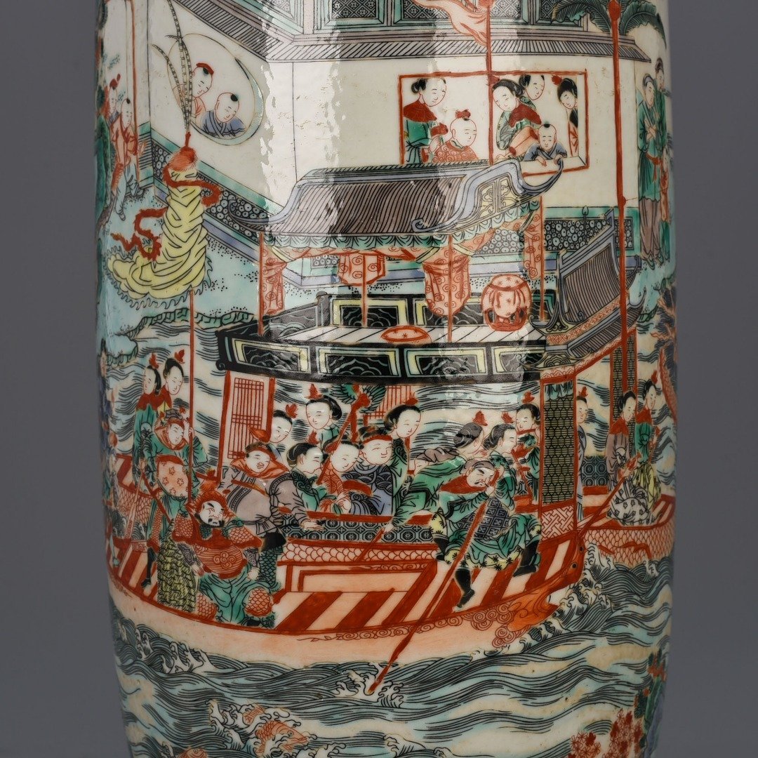 Qing Dynasty Kangxi colorful character story mallet bottle