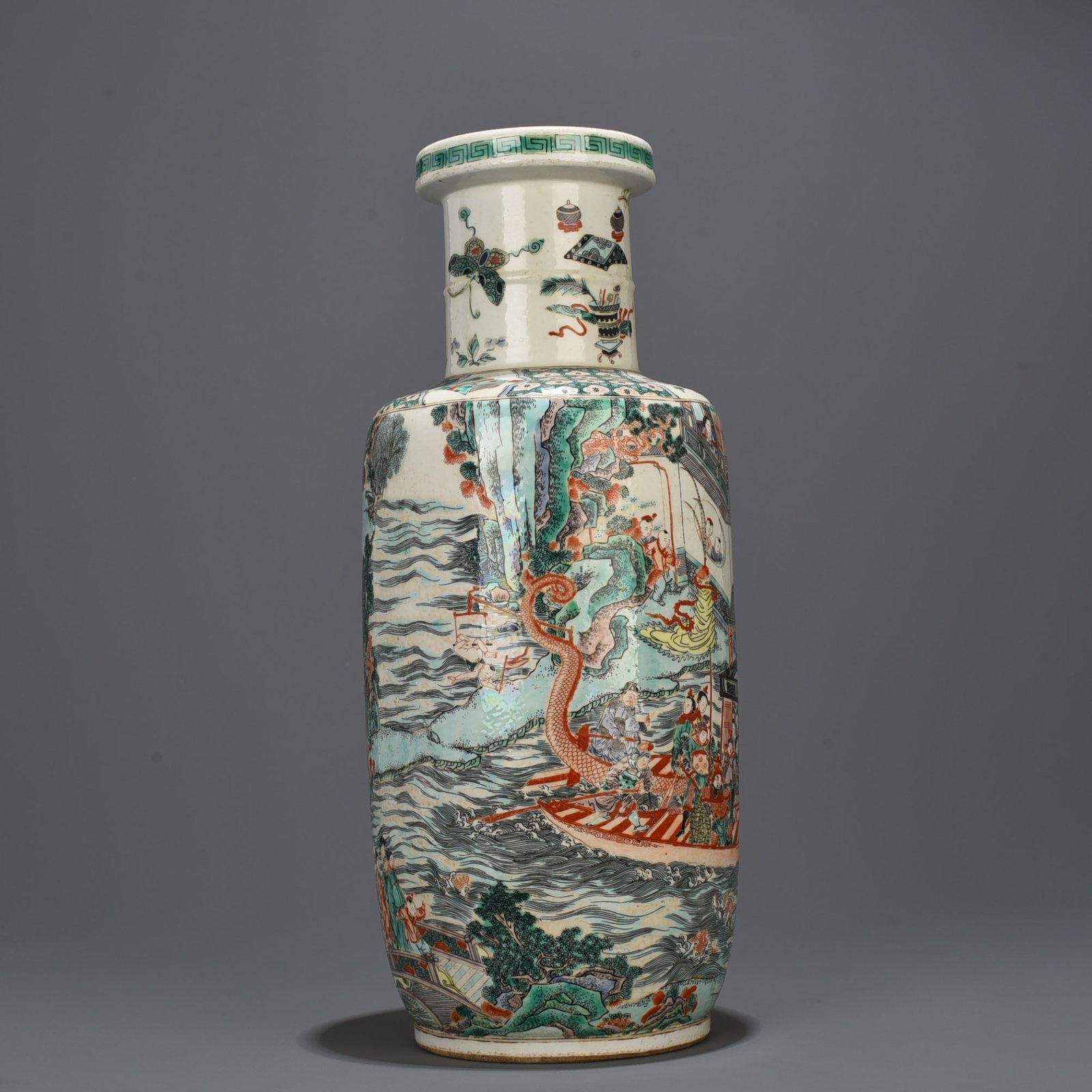 Qing Dynasty Kangxi colorful character story mallet bottle