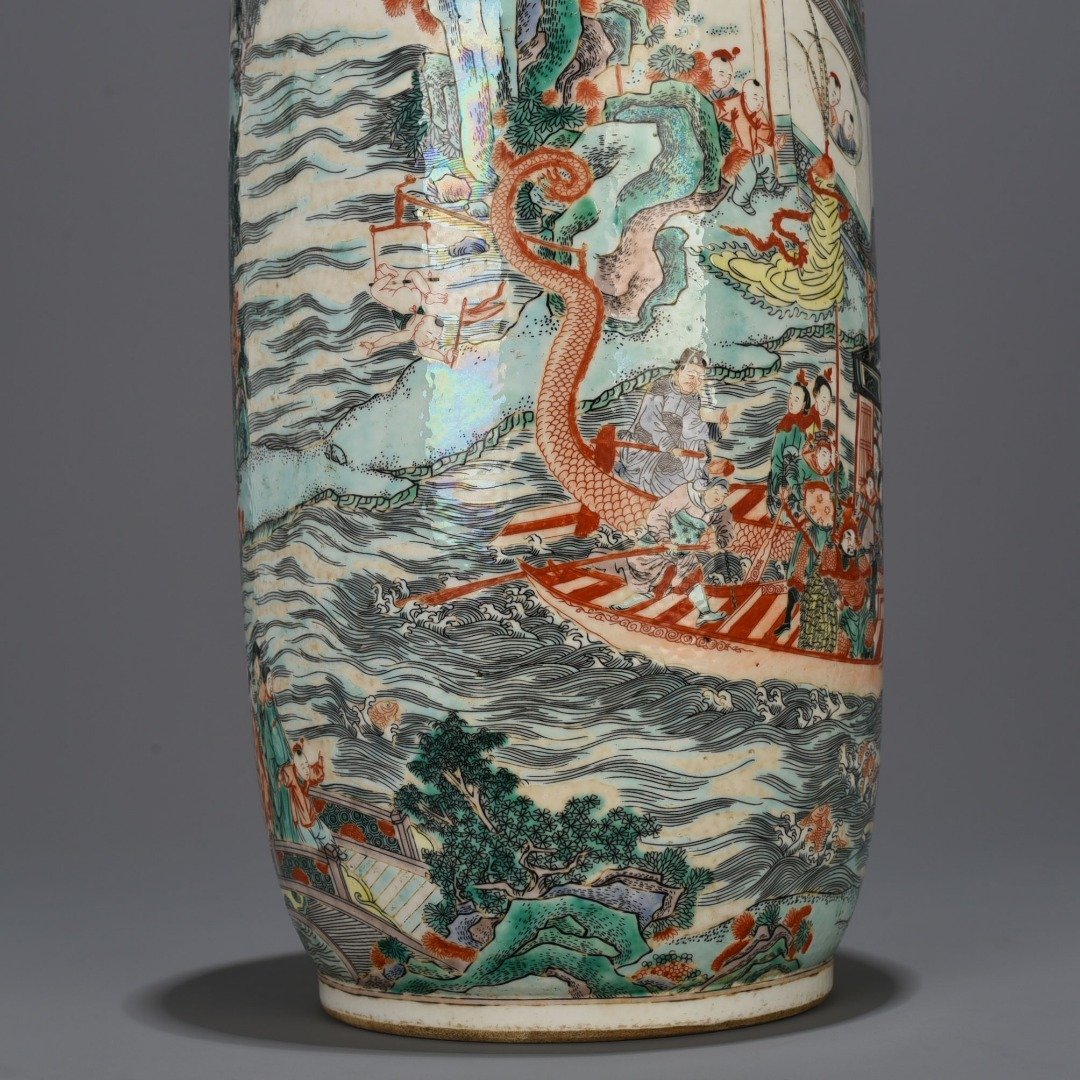 Qing Dynasty Kangxi colorful character story mallet bottle