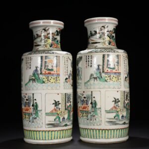 Qing Dynasty Kangxi colorful character story stick vase