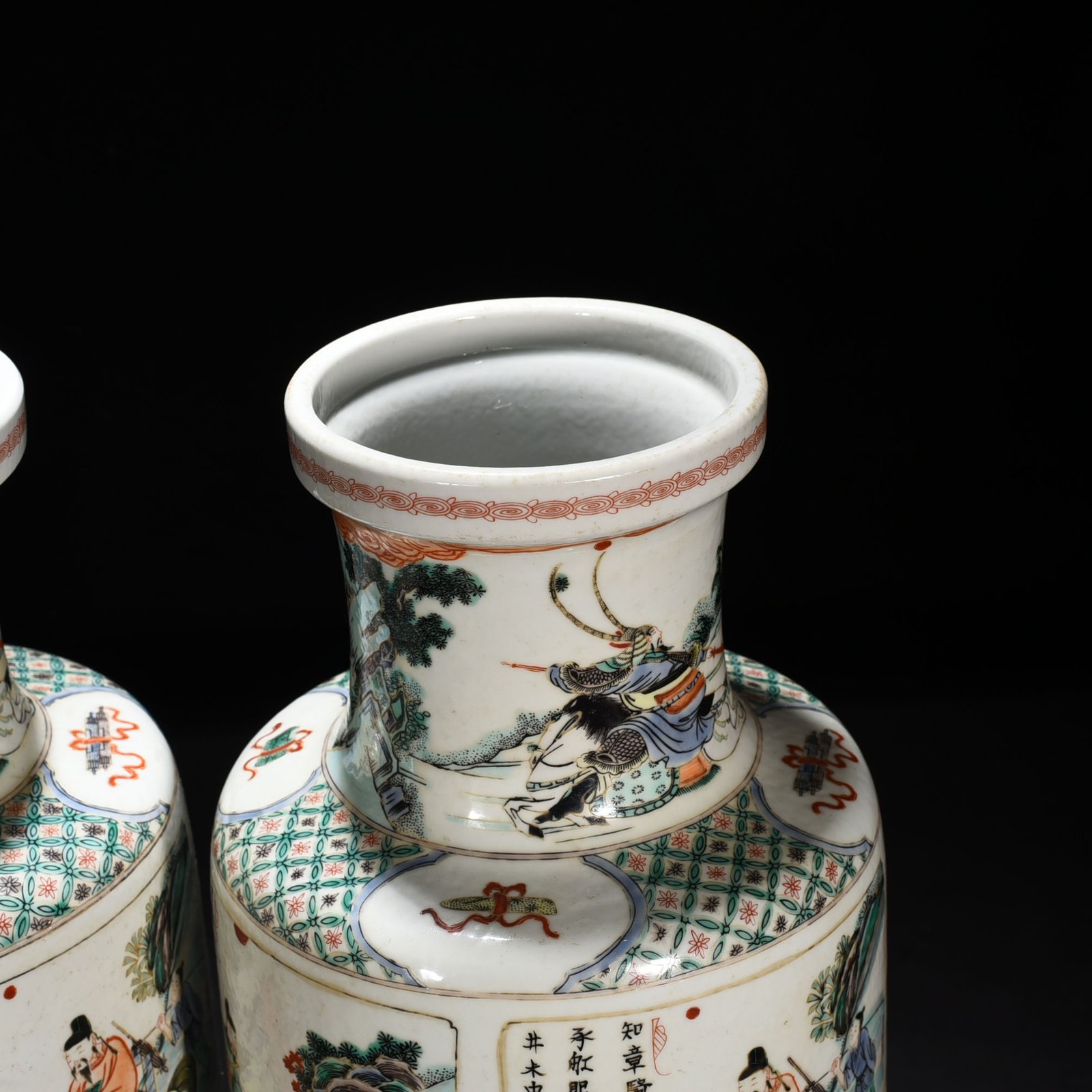Qing Dynasty Kangxi colorful character story stick vase