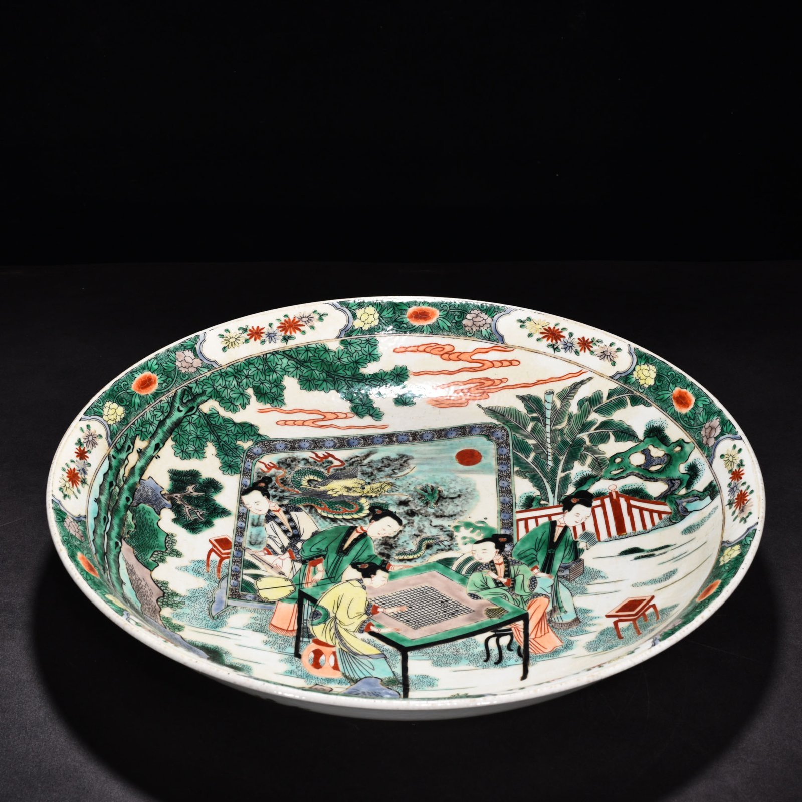 Qing Dynasty Kangxi colorful lady figure plate