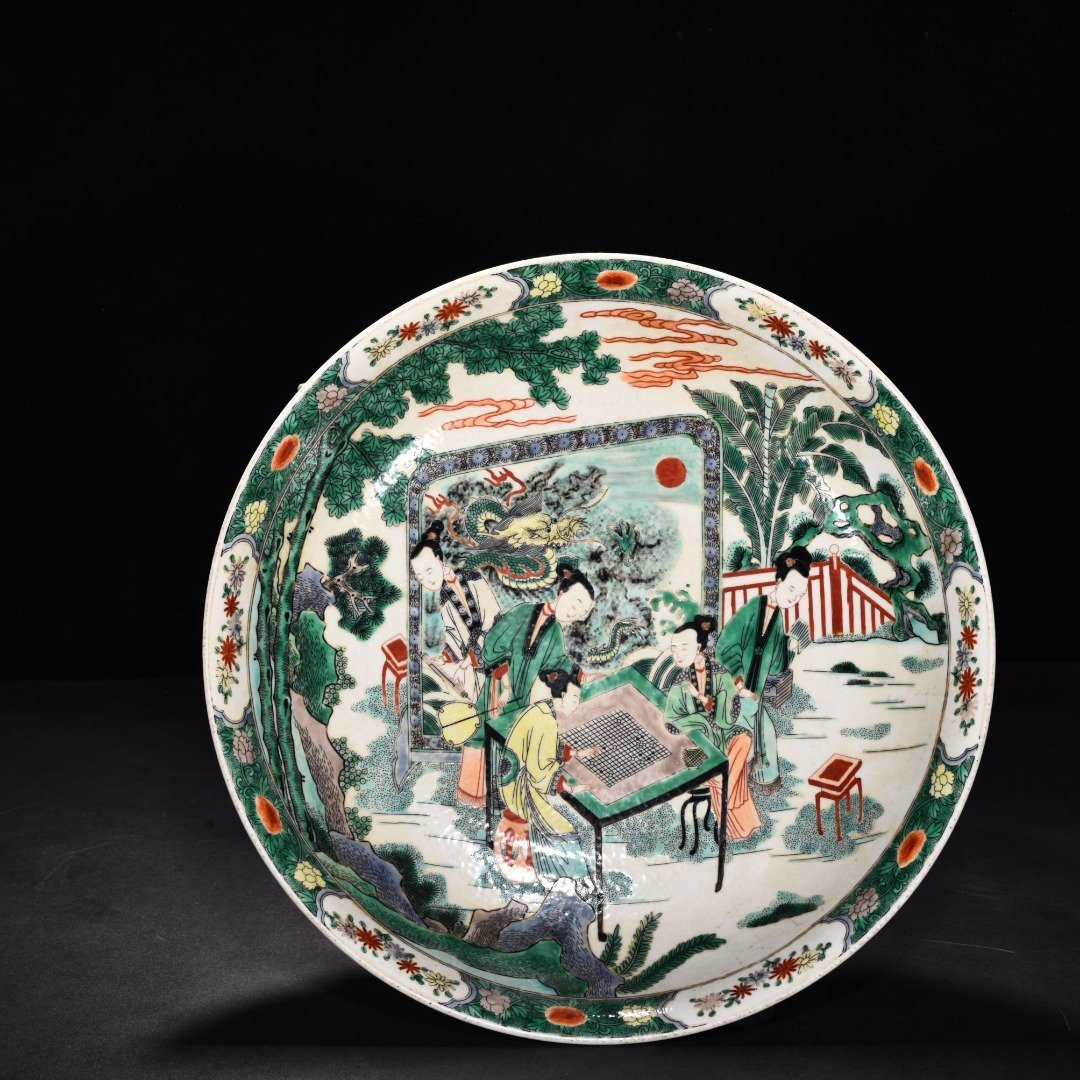 Qing Dynasty Kangxi colorful lady figure plate