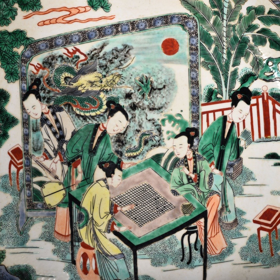 Qing Dynasty Kangxi colorful lady figure plate