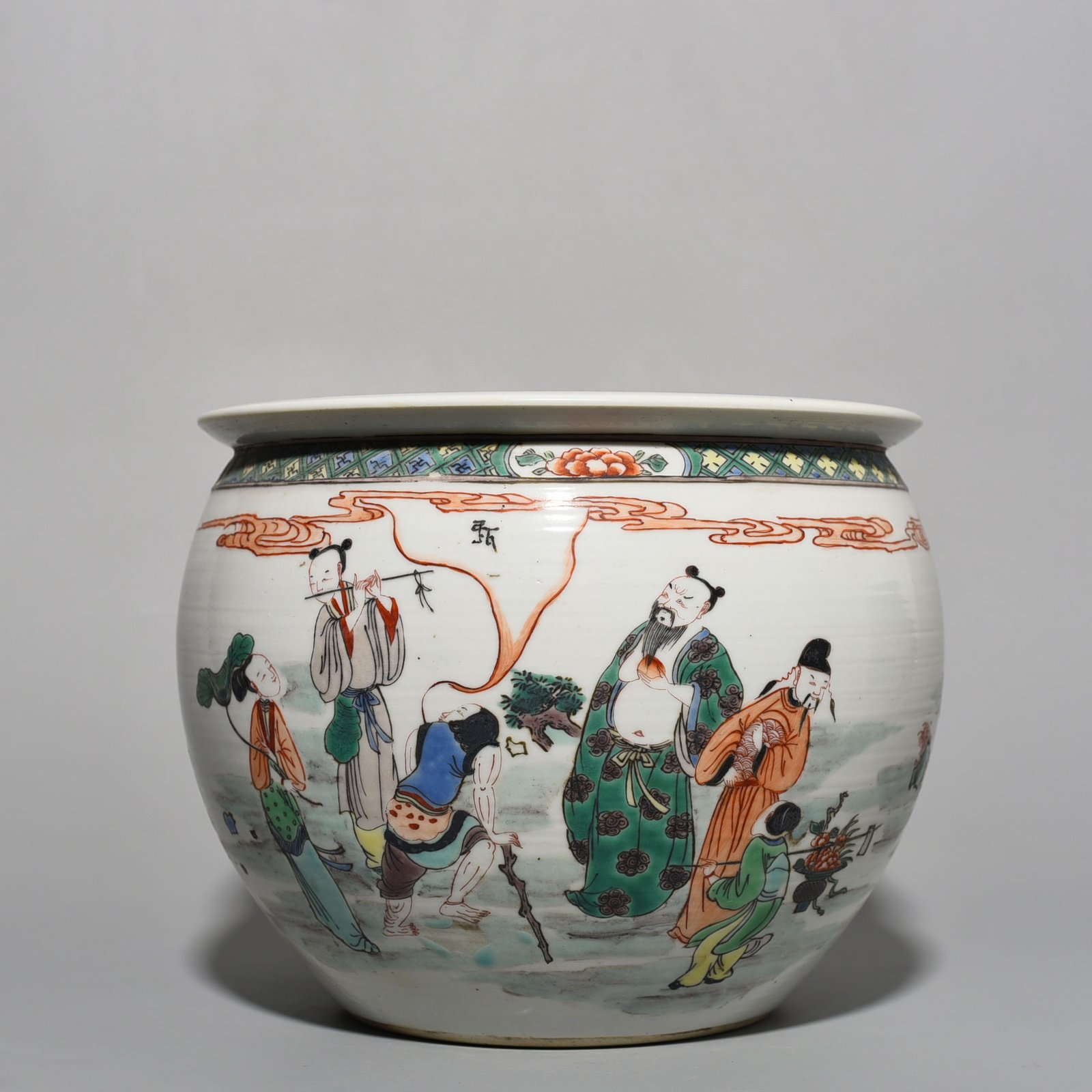 Qing Dynasty Kangxi colorful Eight Immortals birthday scroll vase