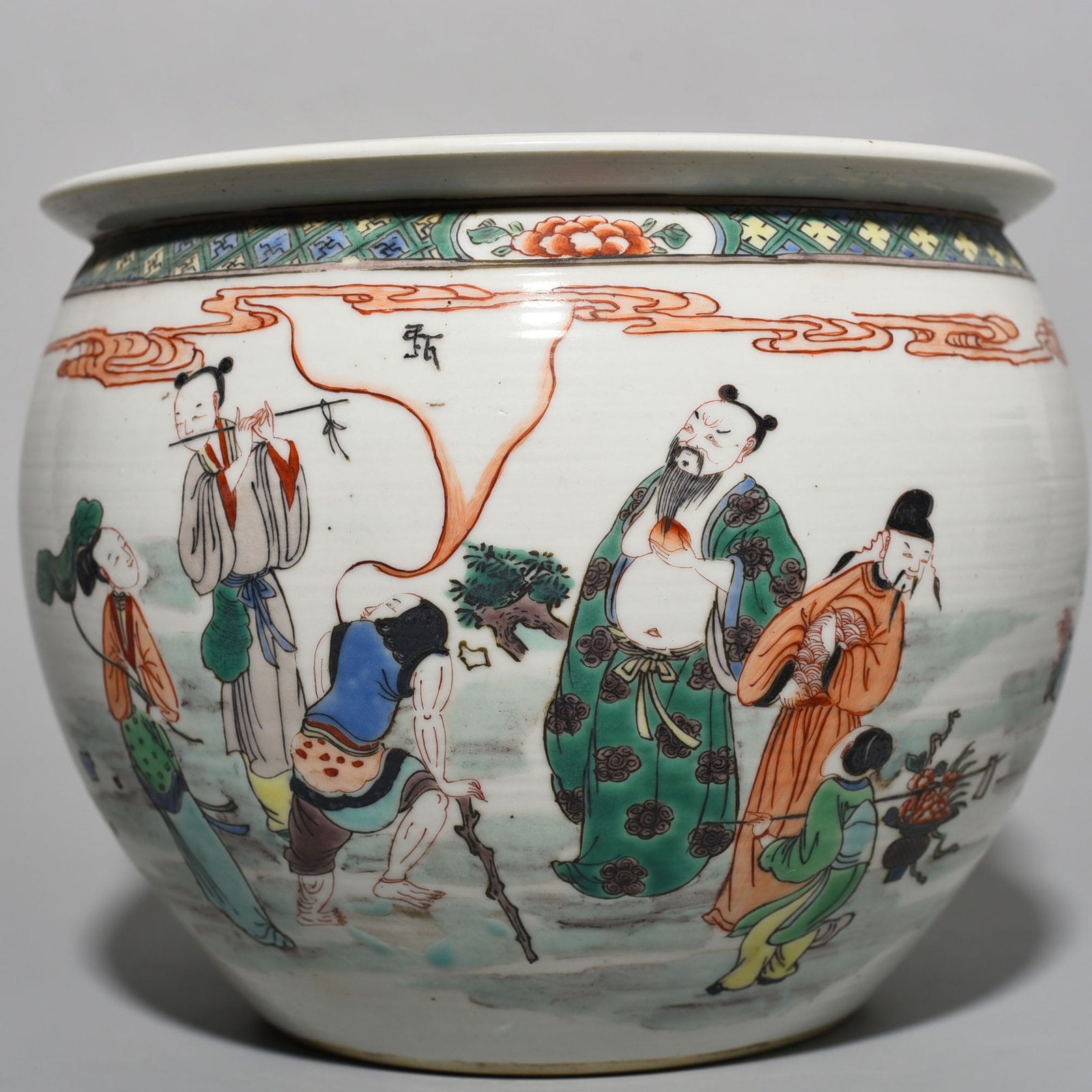 Qing Dynasty Kangxi colorful Eight Immortals birthday scroll vase