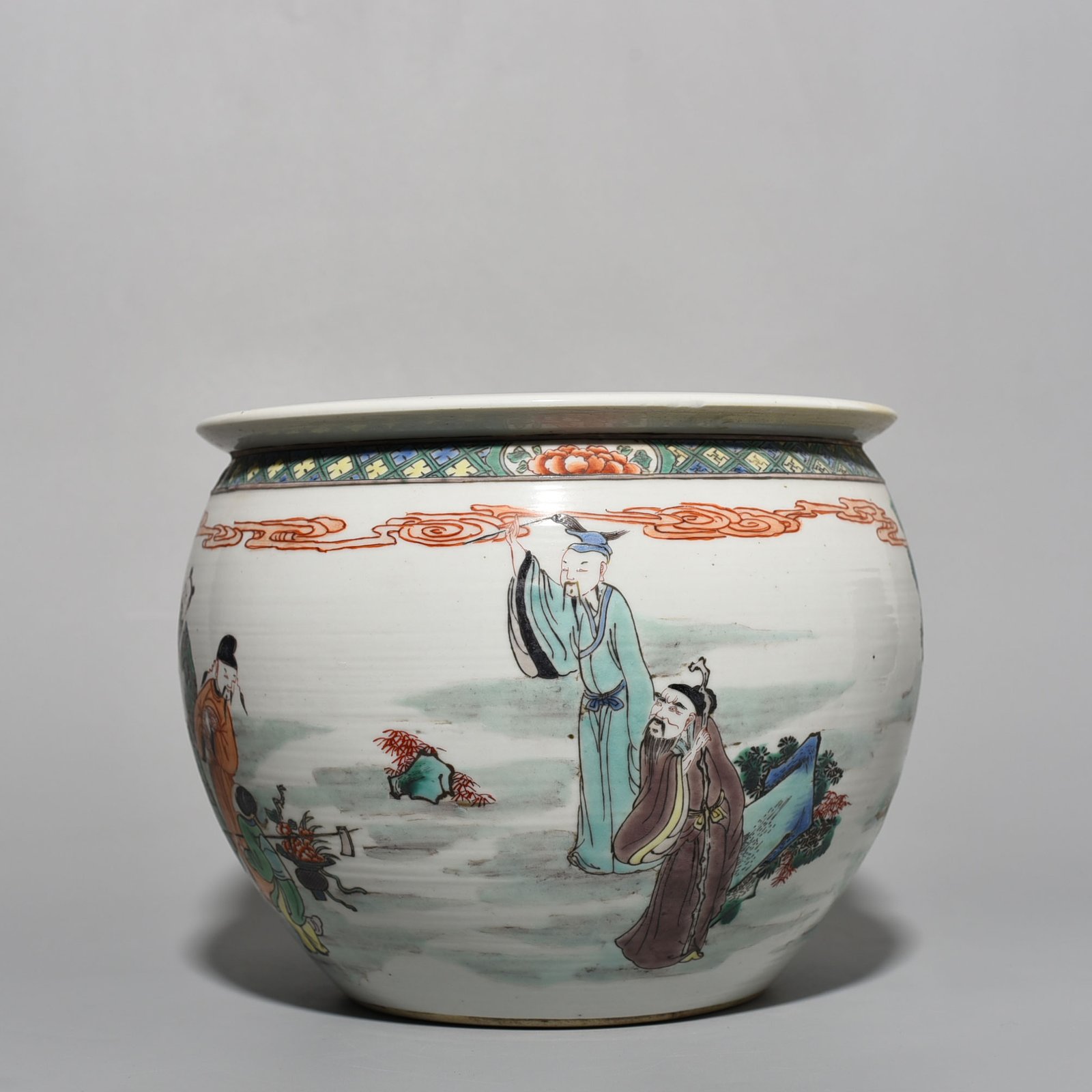 Qing Dynasty Kangxi colorful Eight Immortals birthday scroll vase
