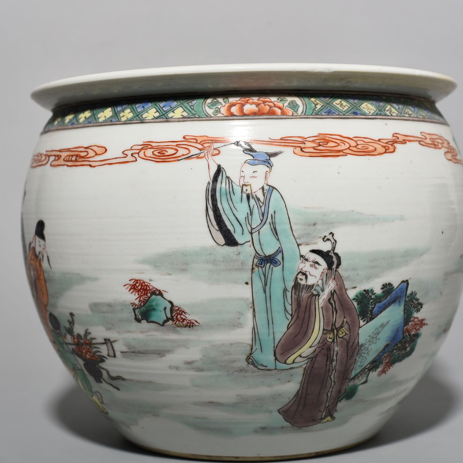 Qing Dynasty Kangxi colorful Eight Immortals birthday scroll vase