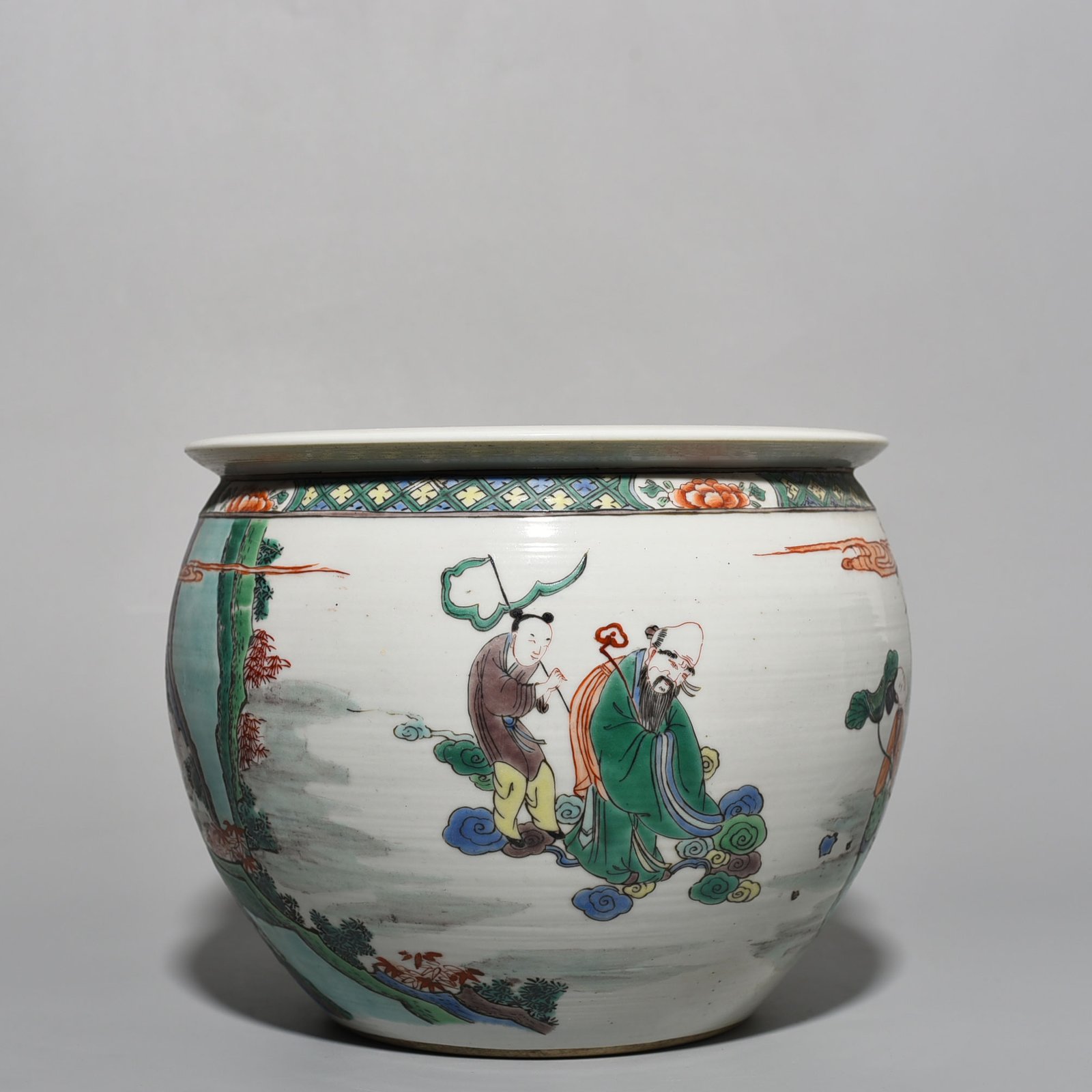 Qing Dynasty Kangxi colorful Eight Immortals birthday scroll vase