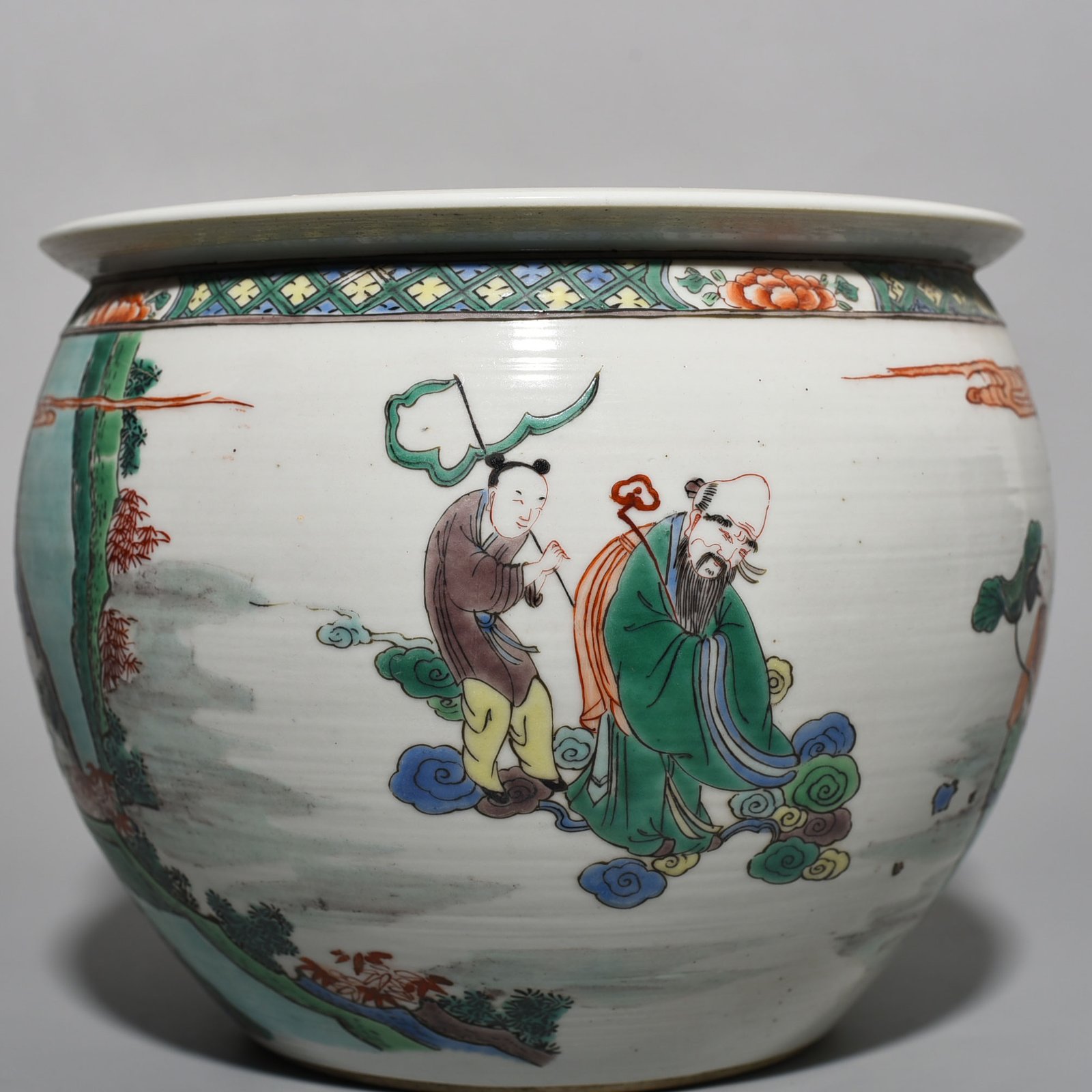 Qing Dynasty Kangxi colorful Eight Immortals birthday scroll vase
