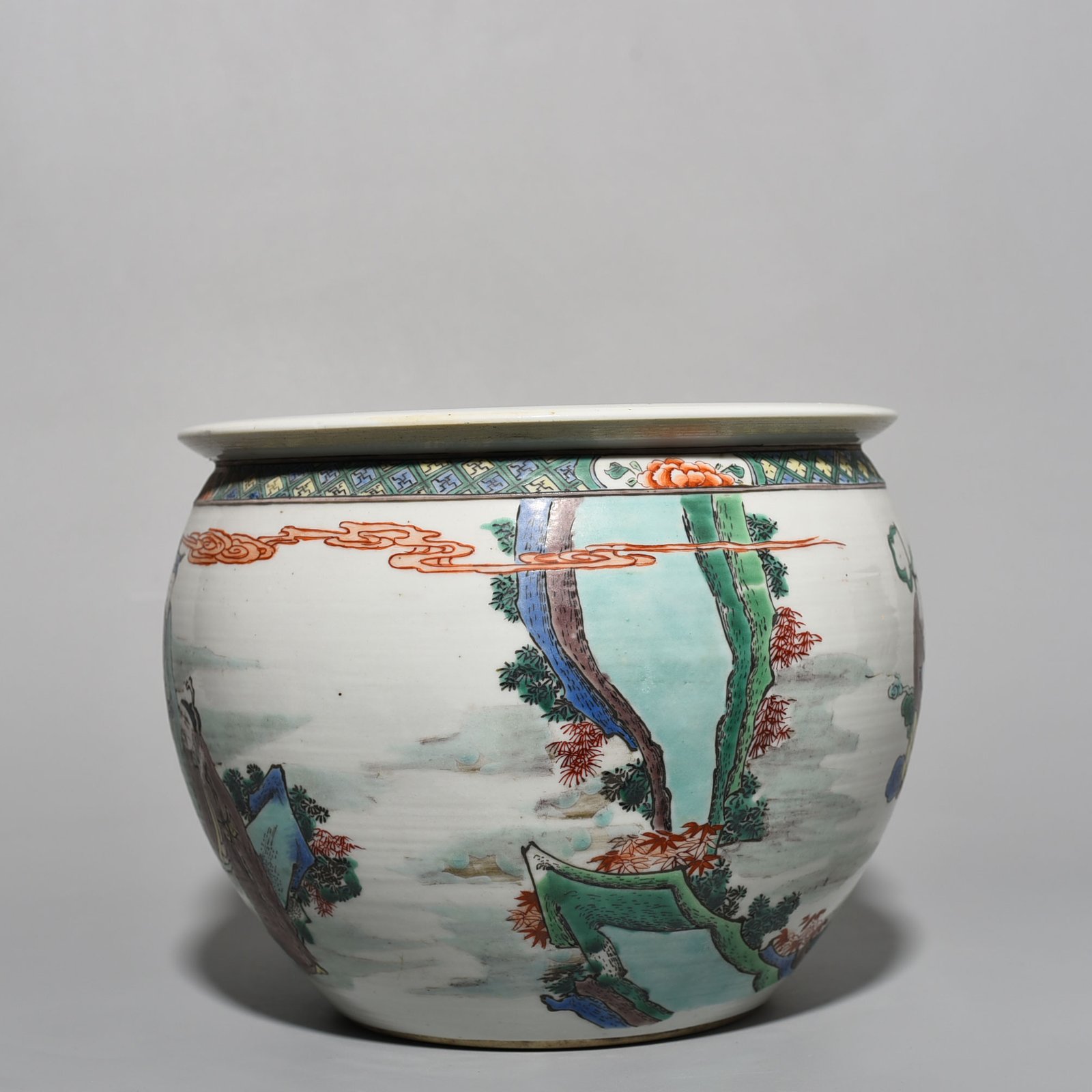 Qing Dynasty Kangxi colorful Eight Immortals birthday scroll vase