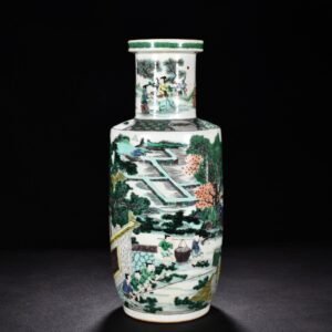 Qing Dynasty Kangxi colorful farmhouse figures mallet bottle