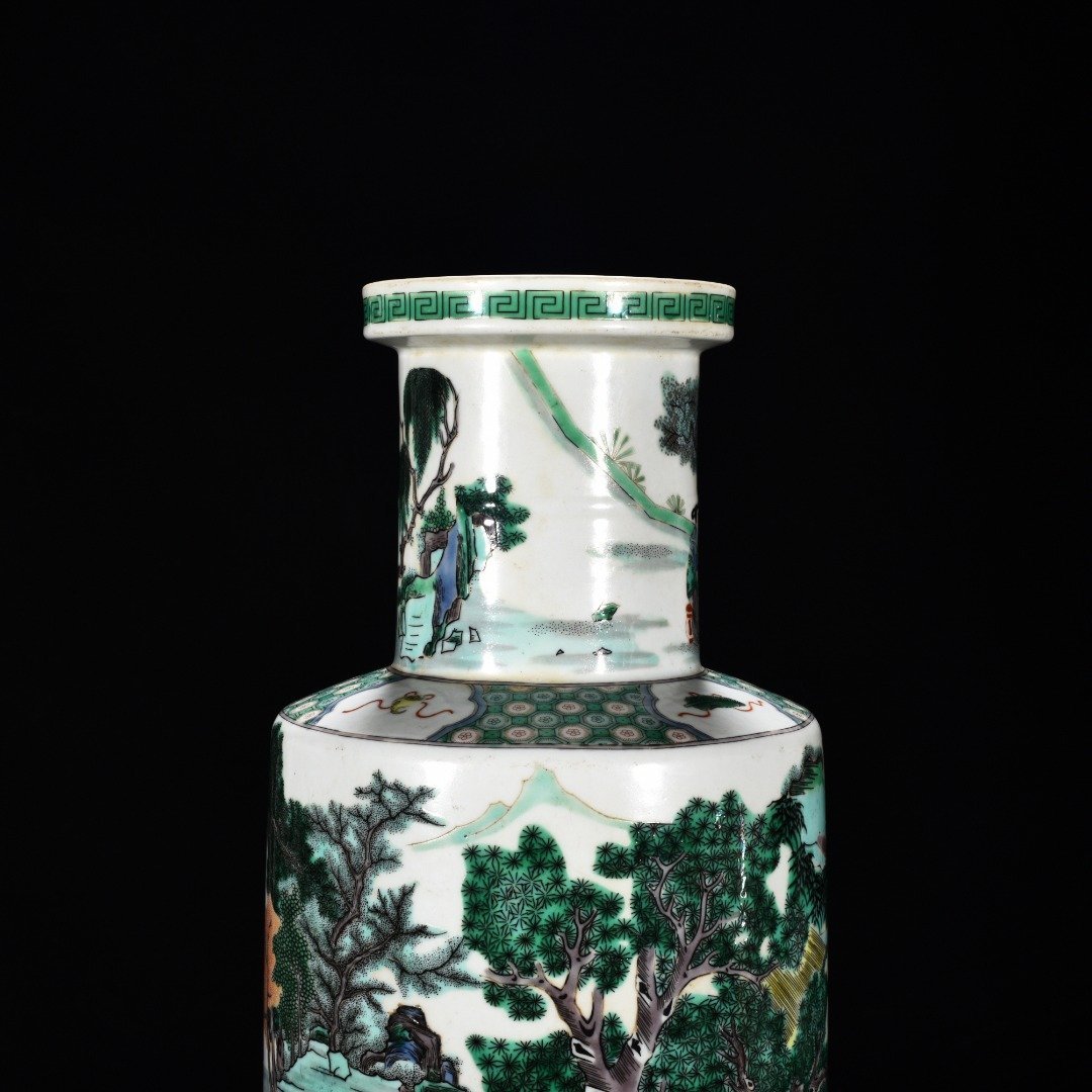 Qing Dynasty Kangxi colorful farmhouse figures mallet bottle