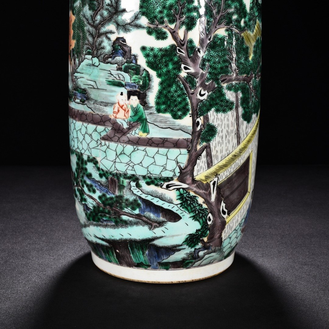 Qing Dynasty Kangxi colorful farmhouse figures mallet bottle