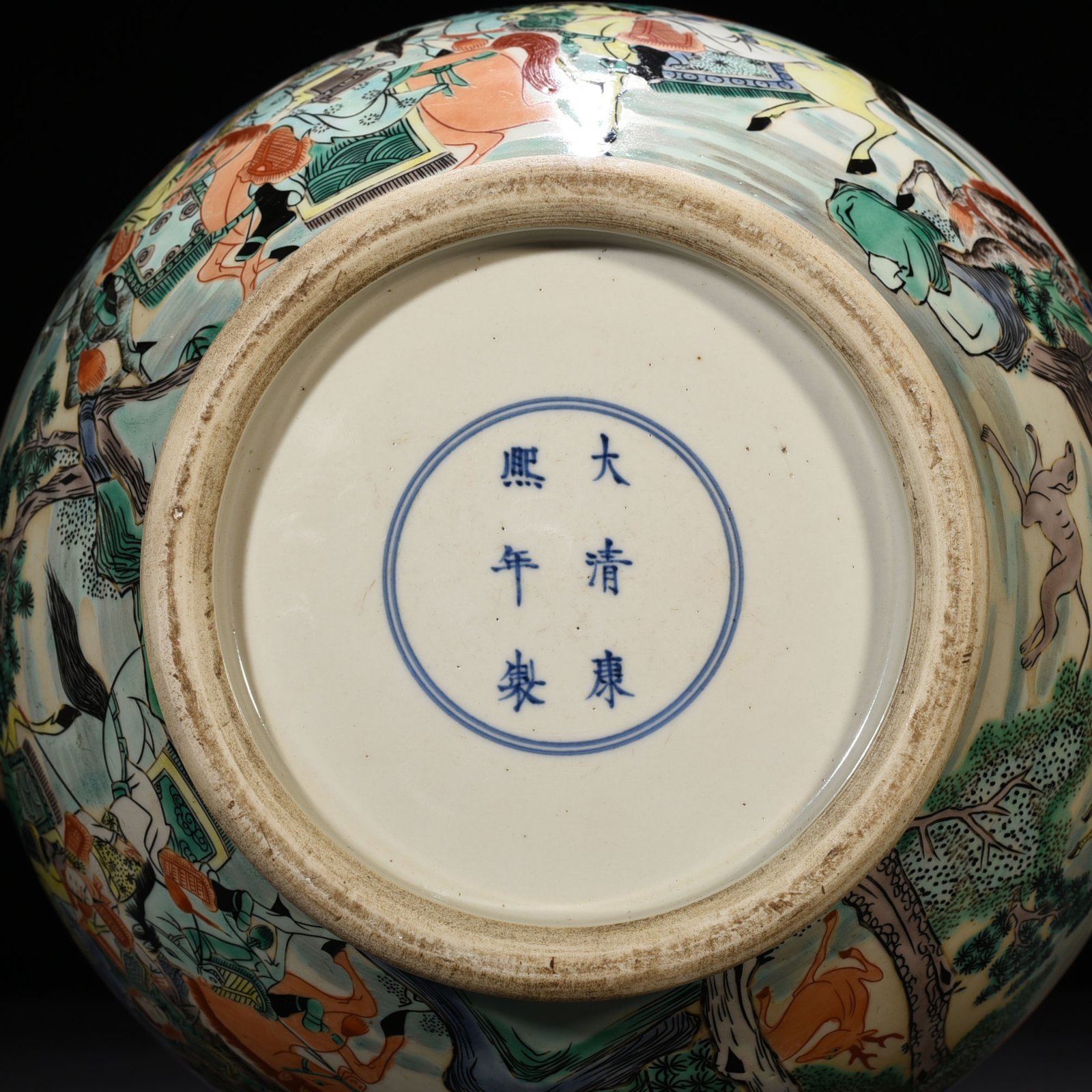Qing Dynasty Kangxi colorful war generals and stories scroll vat