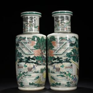 Qing Dynasty Kangxi colorful spring plowing picture character story stick vase