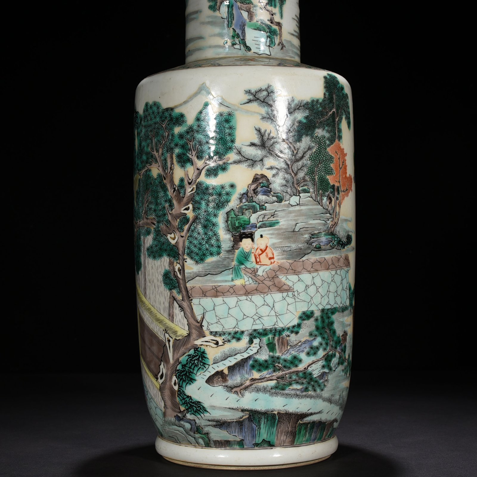 Qing Dynasty Kangxi colorful spring plowing picture character story stick vase