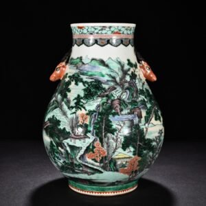 Qing Dynasty Kangxi colorful fisherman's music landscape deer head statue