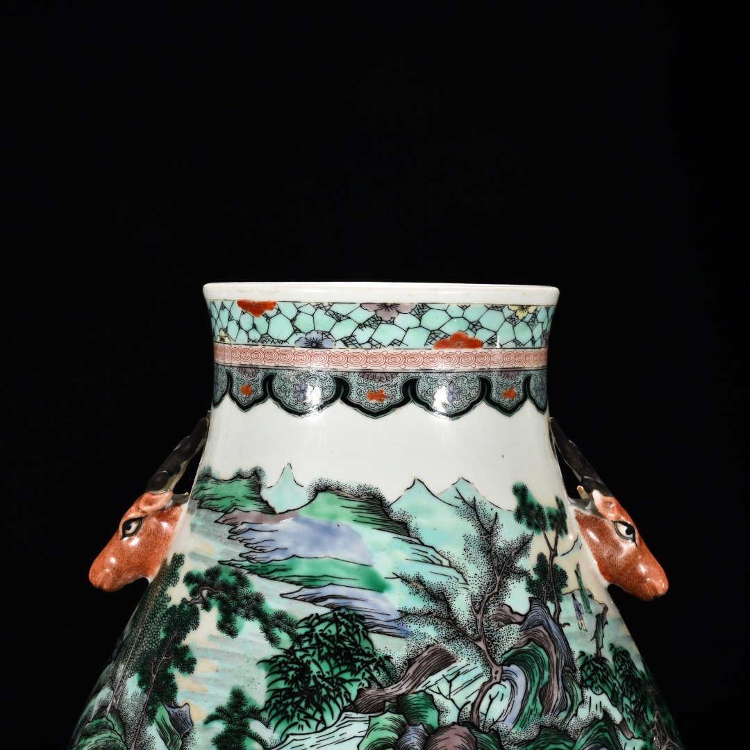 Qing Dynasty Kangxi colorful fisherman’s music landscape deer head statue