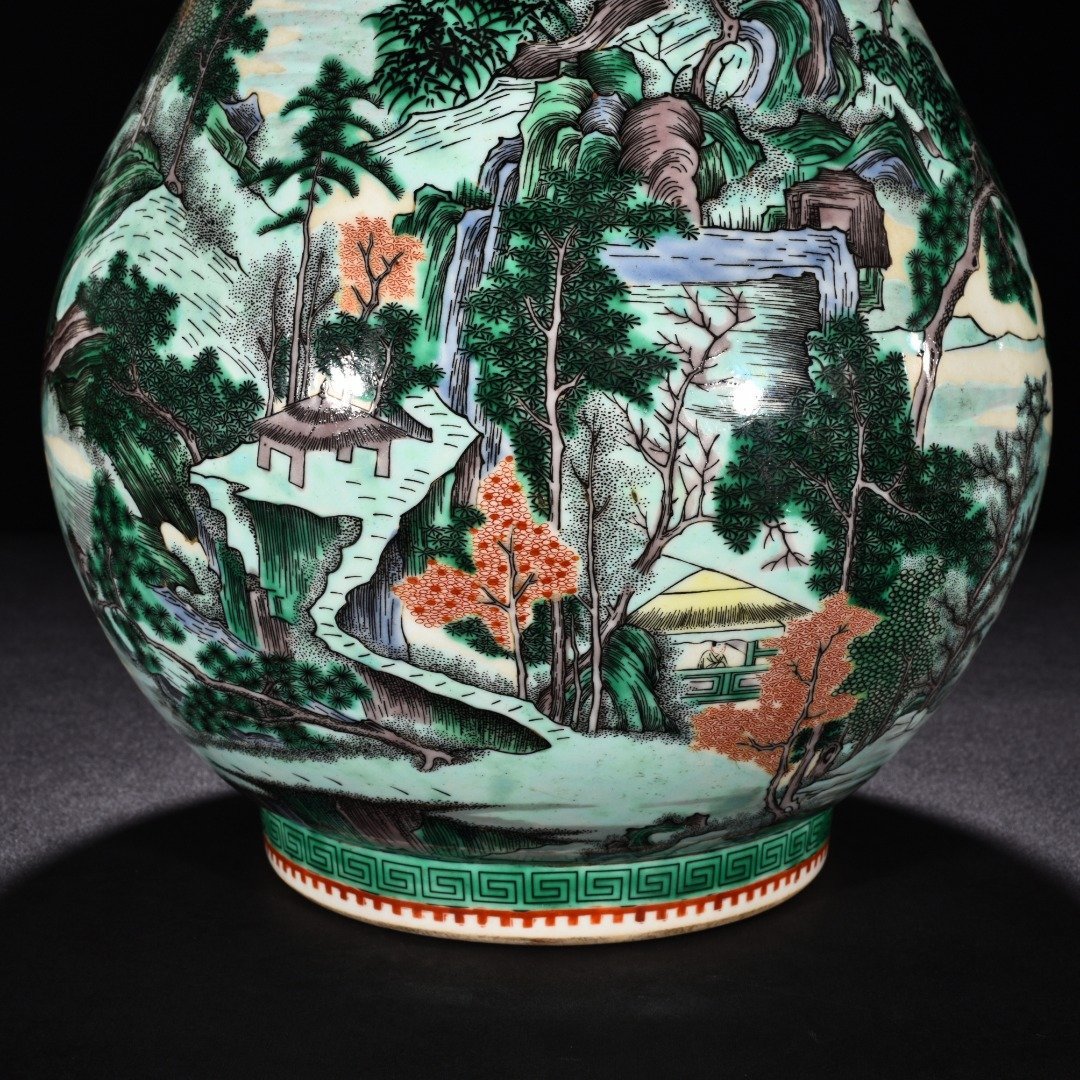 Qing Dynasty Kangxi colorful fisherman’s music landscape deer head statue