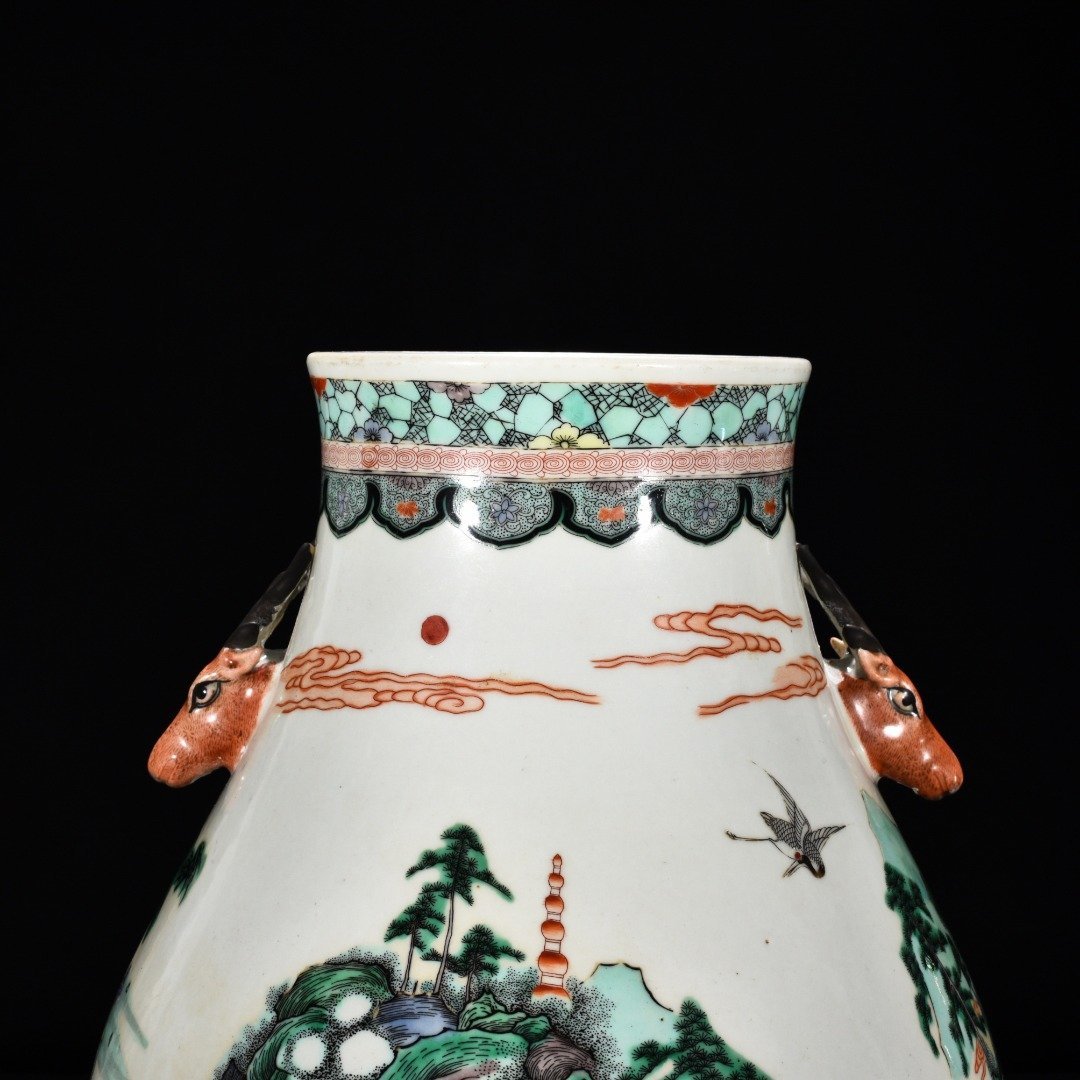 Qing Dynasty Kangxi colorful fisherman’s music landscape deer head statue