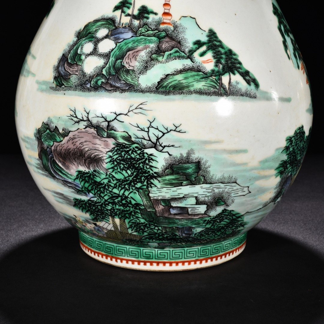Qing Dynasty Kangxi colorful fisherman’s music landscape deer head statue