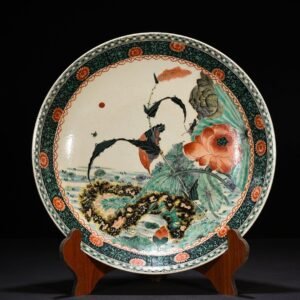 Qing Dynasty Kangxi colorful lotus flower and bird plate