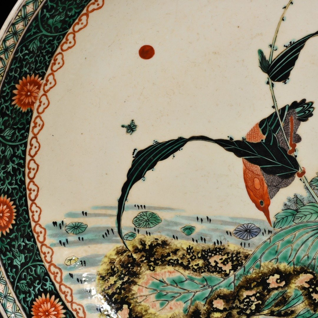 Qing Dynasty Kangxi colorful lotus flower and bird plate