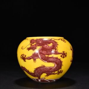 Qing Dynasty Kangxi delicate yellow glaze underglaze red cloud dragon scroll vat brush wash