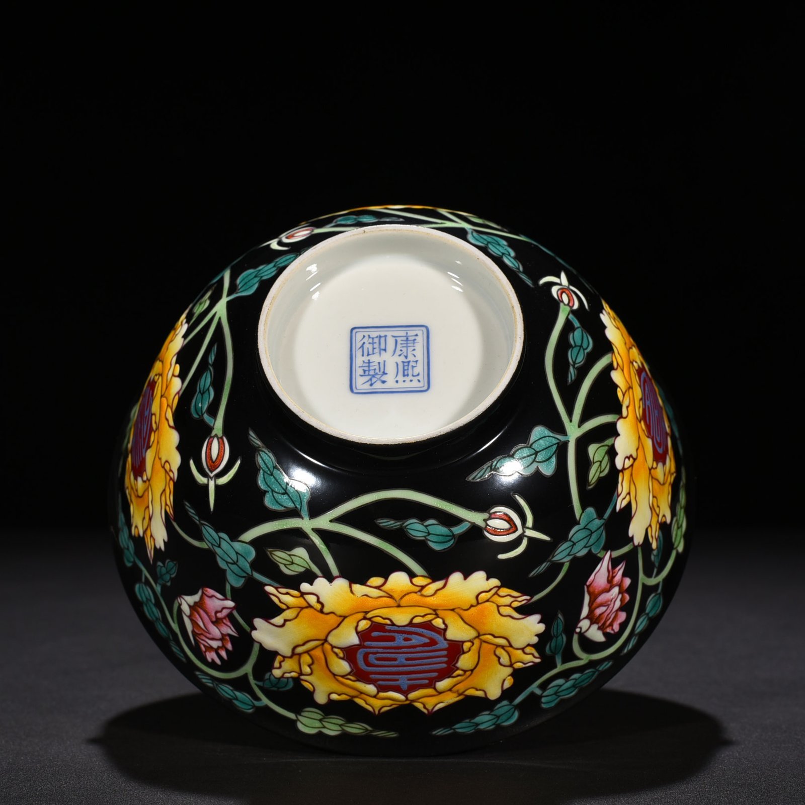 Qing Dynasty Kangxi Imperial Black Ground Enamel Bowl