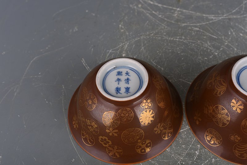 Qing Dynasty Kangxi Purple Gold Glazed Bowl with Gold Ball