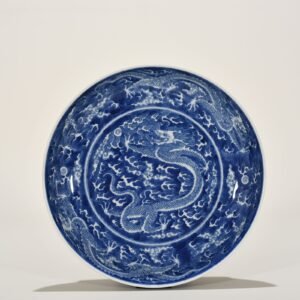 Qing Dynasty Kangxi blue and white dragon plate