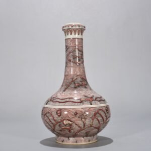 Qing Dynasty Kangxi underglaze red sea animal garlic bottle