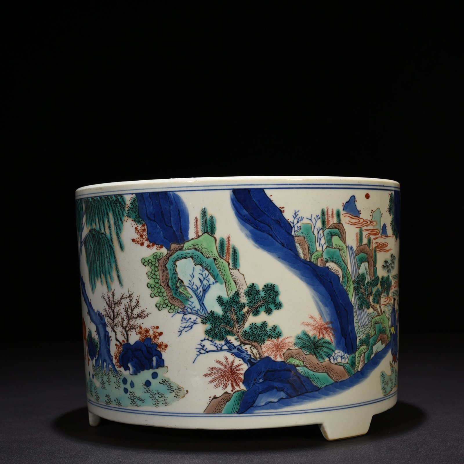 Qing Dynasty Kangxi blue and white multicolored Eight Immortals three-legged Burner