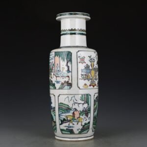 Qing Dynasty Kangxi blue and white five-color Doucai landscape mallet bottle