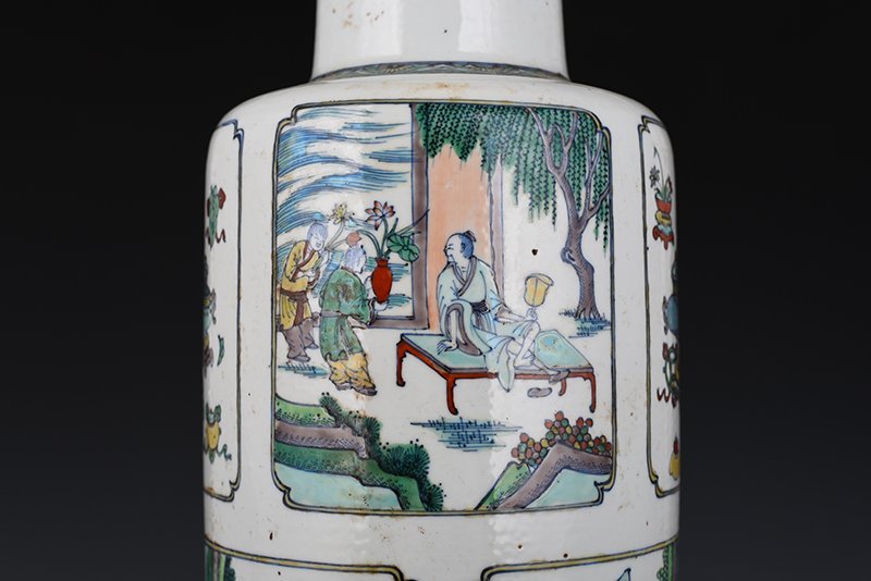 Qing Dynasty Kangxi blue and white five-color Doucai landscape mallet bottle