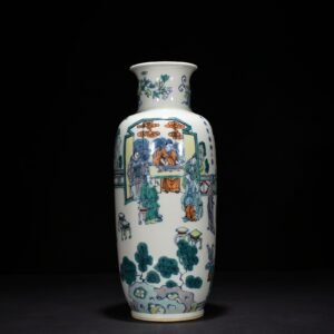 Qing Dynasty Kangxi blue and white five-color piano chess calligraphy and painting vase