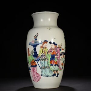 Qing Dynasty Kangxi blue and white multicolored Western figure vase