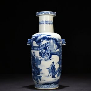 Qing Dynasty Kangxi blue and white Eight Immortals animal ears disc-mouth vase