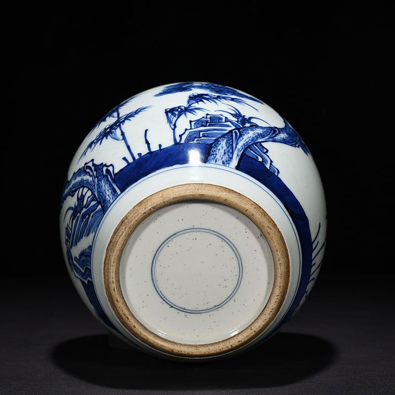 Qing Dynasty Kangxi blue and white pine bamboo and plum jar