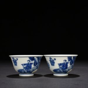 Qing Dynasty Kangxi blue and white Taoist figure cup