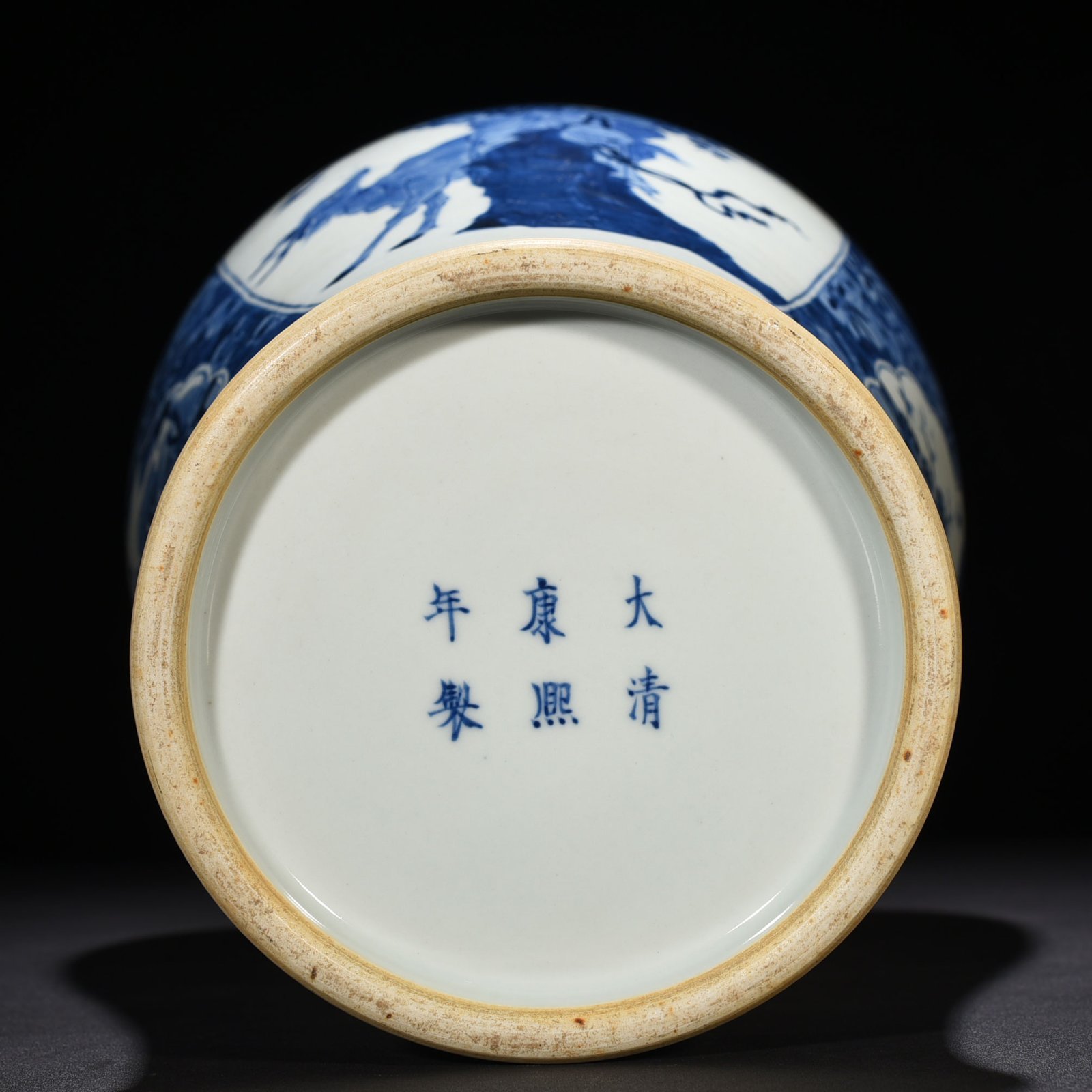 Qing Dynasty Kangxi blue and white Magu birthday gift plum vase with figure