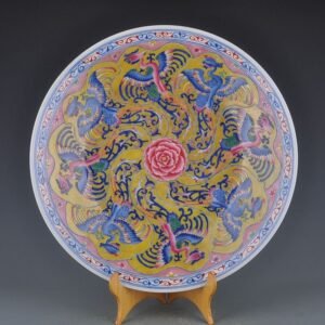 Qing Dynasty Kangxi yellow ground multicolored phoenix plate