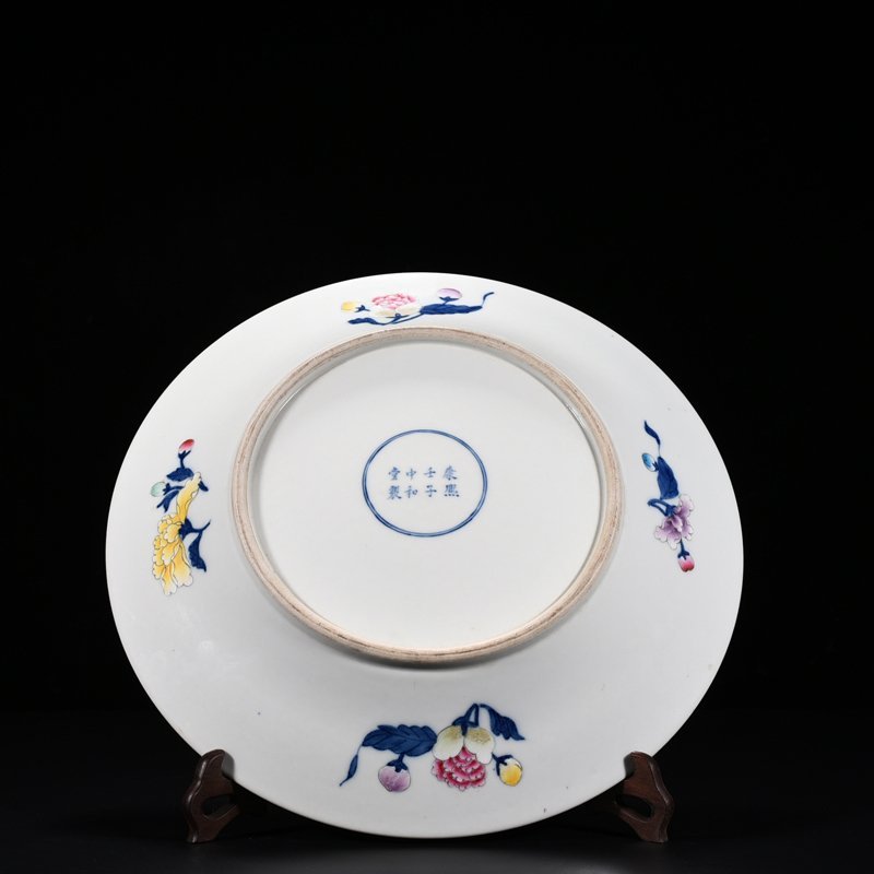 Qing Dynasty Kangxi yellow ground blue and white multicolored phoenix plate